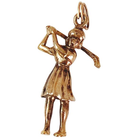 Vintage Mid Century Gold Filled Female Golfer Charm Pendant Sports Jewelry - Picture 1 of 9